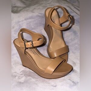 Gianni Bini Nude Tan Wedge Sandals with Ankle Strap